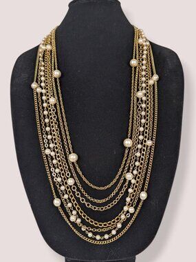 Joan Rivers 7-Strand Chain & Faux Pearl Statement Necklace